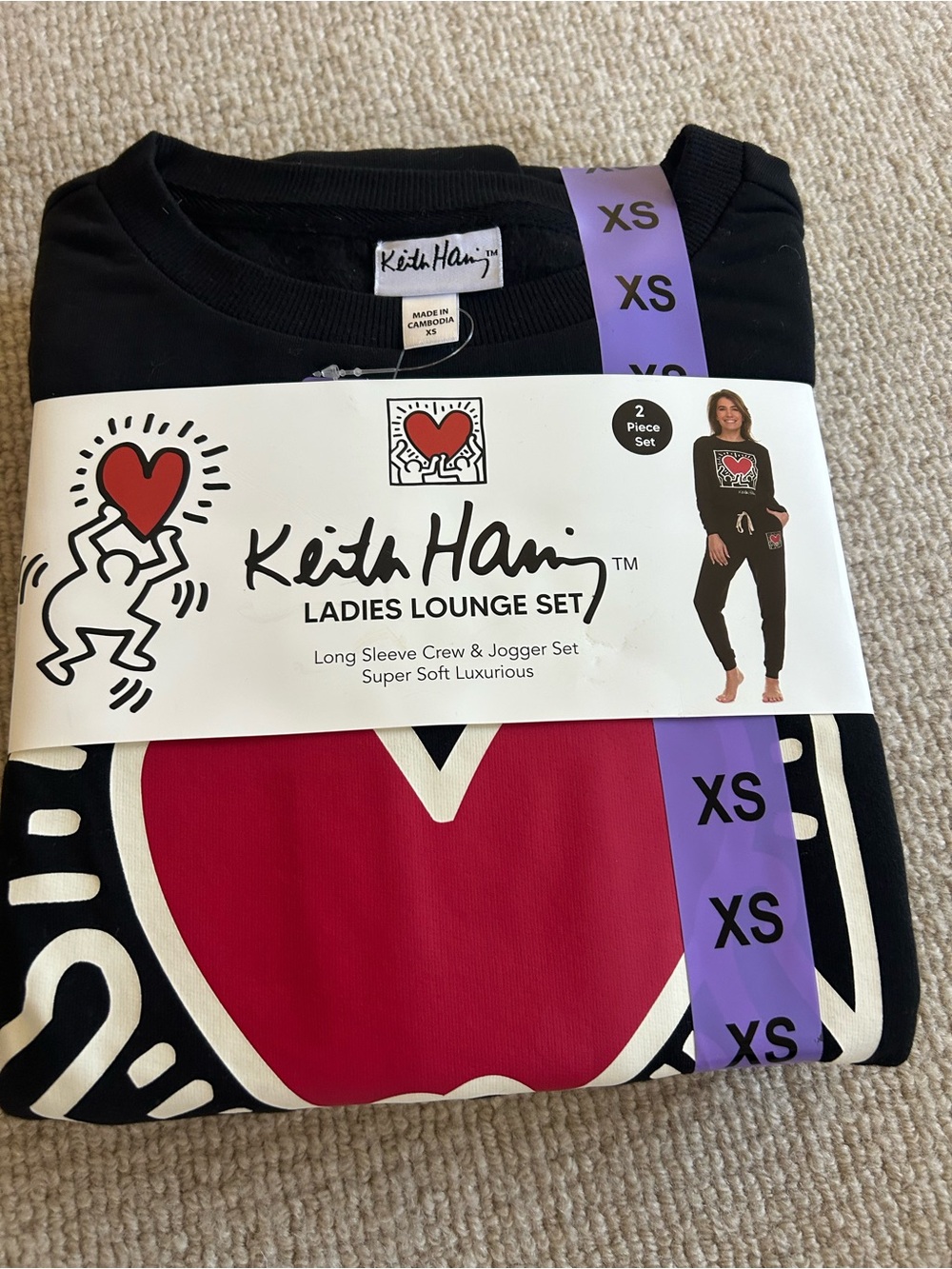 Keith Haring Ladies Lounge Pajama Set - Black & Red Heart